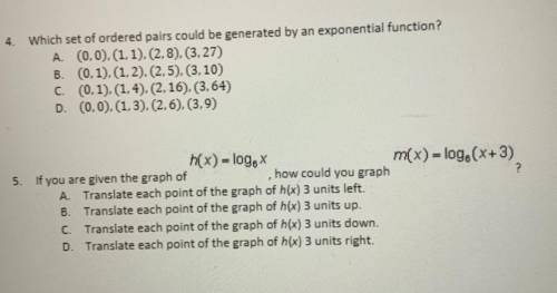 20 POINTS

Which set of ordered pairs could be generated by an exponential function?
A. (0,0),