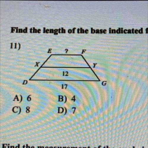 Find the length of the base indicated for each trapezoid