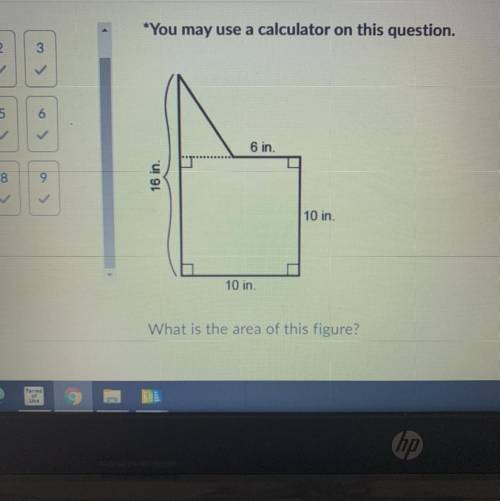 3

IN
5
6
6 in.
16 in.
00
9
10 in.
10 in.
What is the area of this figure?