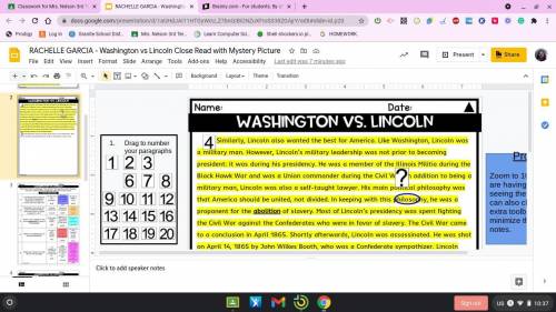 compare and contrast lincoln and Washington. use specific details and examples from the passage to