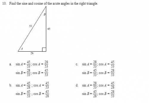 Find the sine and cosine of the acute angles in the right triangle.