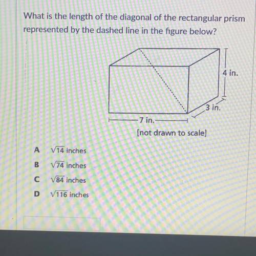 What is the length of the diagonal of the rectangular prism

represented by the dashed line in the