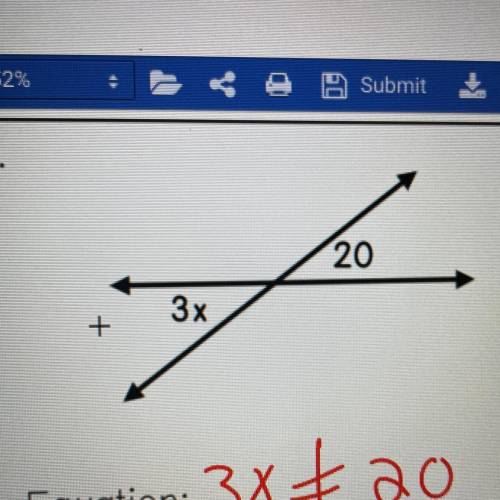 3x = 20 
What are the angle measures