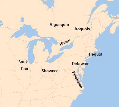 Northeast American Indian Groups and Locations

According to the map, what bordered the Northeast