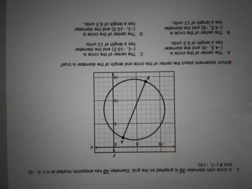 Which statement about the center of the circle and length of the diameter is true?