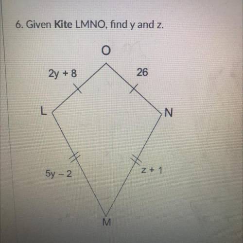 Given Kite LMNO find y and z