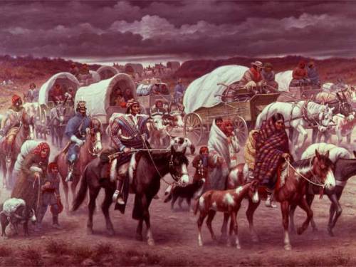 View the painting titled The Trail of Tears below.

Robert Lindneux's 1942 painting Trail of Te