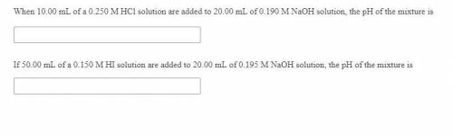 When 10.00 mL of a 0.250 M HCl solution are added to 20.00 mL of 0.190 M NaOH solution, the pH of t