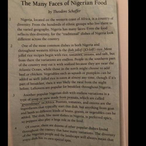 Questions on The Many Faces of Nigerian Food. 1. How does the author use the title of the selection
