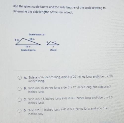 Use the given scale factor and side length of the scale drawing to determine the side lengths of th