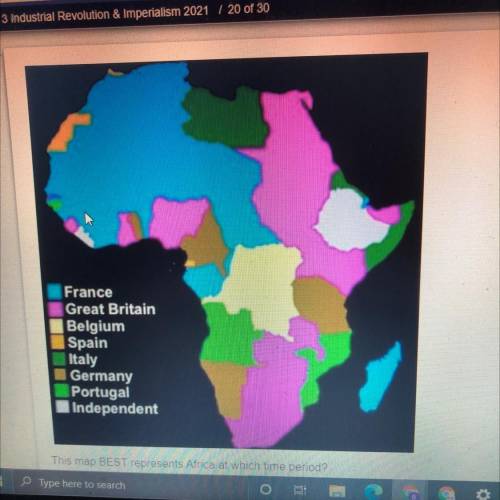 This map best represents Africa at which time period?

A. 1750
B. 1800
C. 2000
D. 1900