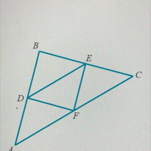 Points D, E, and F are the midpoints of the sides of ABC..

Suppose AC = 72, DF = 34, and AB = 48.