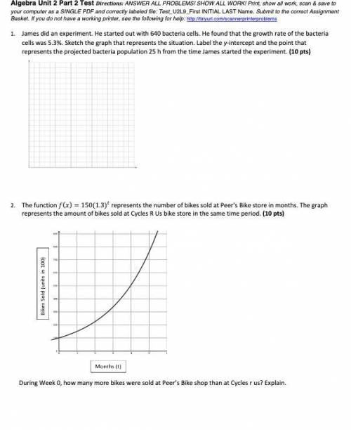 Algebra Unit 2 Part 2 Test please show work
