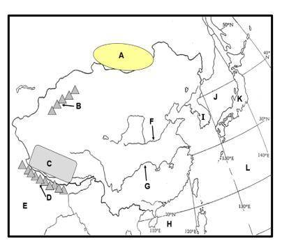 Which letter on the map above best represents the river at the center of Classical China?

a.) A
b