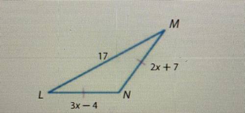 Find the value of x and the length of MN and NL.