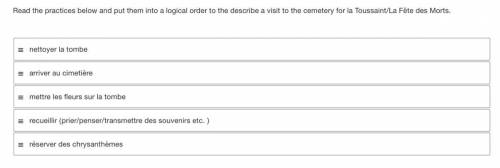 Read the practices below and put them into a logical order to the describe a visit to the cemetery