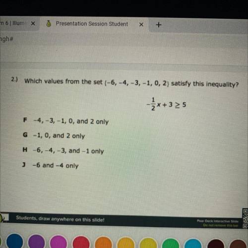 Which values from the set {-6, -4, -3, -1, 0, 2 satisfy this inequality?
x+325