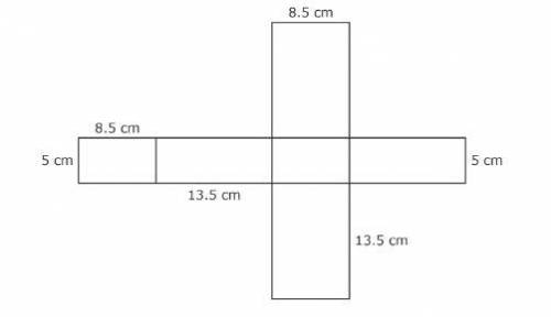 The net of a rectangular prism and its dimensions are shown in the diagram.

What is the total sur