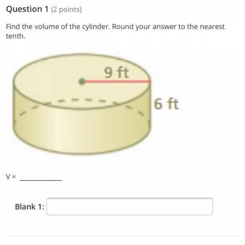 Find the volume of the cylinder. Round your answer to the nearest tenth.
V =