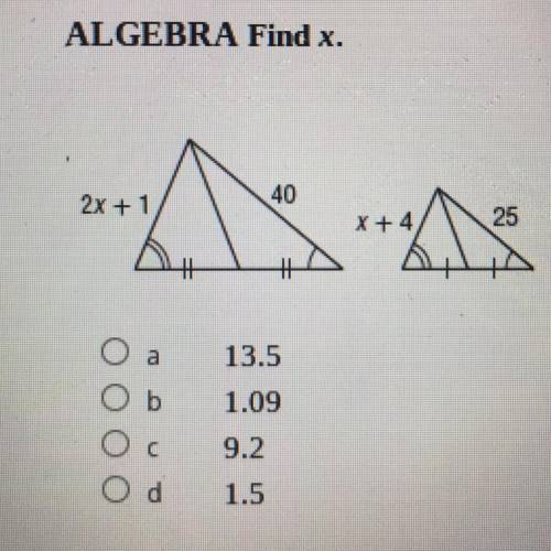 ALGEBRA Find x
multiple choice