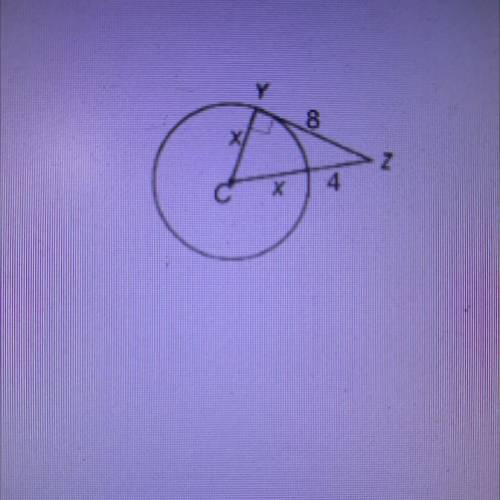 Find the radius x of OC.
a) 4 
b) 6
c) 12
d) 12.8