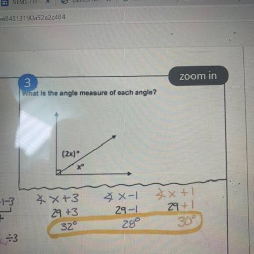 What is the angle measure of each angle (2x) degrees and x degrees