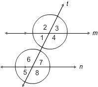 Parallel lines m and n are cut by a transversal t. Which two angles are NOT corresponding angles?