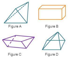 Use the drop-down menus to identify each figure.

Figure A is a ______.
O A.) Rectangular prism
O