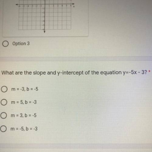 What are the slope and y intercept of the equition y=-5x-3