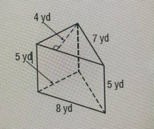 What is the total surface area of the triangular prism in square yards
a. 132 b. 100 c.164 d.168