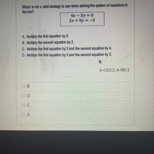 Which is not a valid strategy to use when solving the system of equations in the box ?