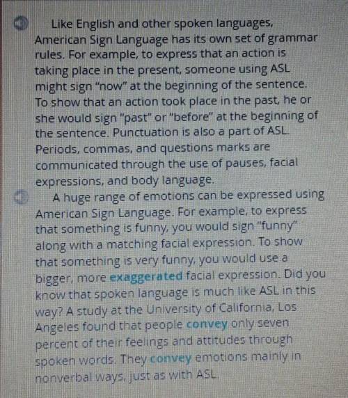 What's an example the author gives of a grammar rule used in ASL?

A.To show that an action is tak
