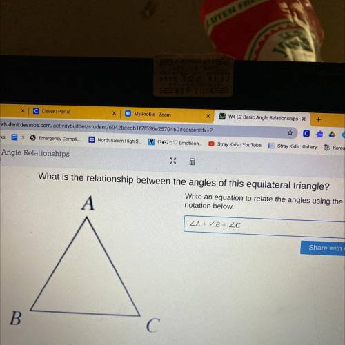 What is the relationship between the angles of this equilateral triangle