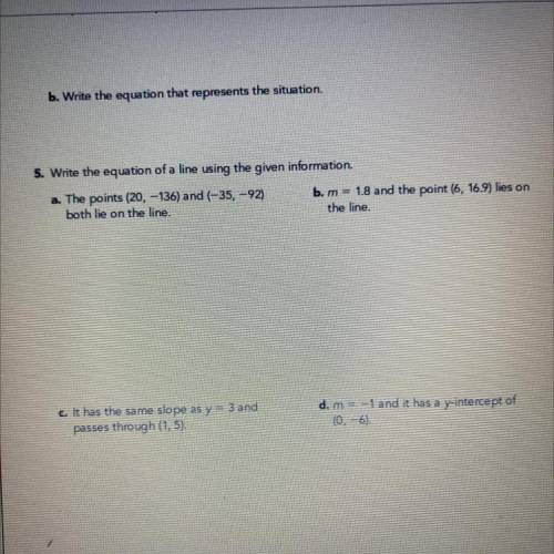 I only need problem b and I have to write an equation for the situation: M=1.8 and the point (6, 16