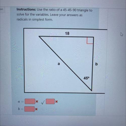 ￼Instructions: Use the ratio of a 45-45-90 triangle to solve for variables. Leave your answers as r