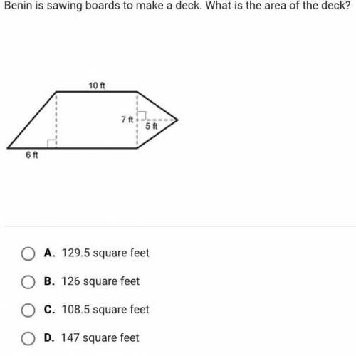Benin is sawing board to make a deck. What is the area of the deck?