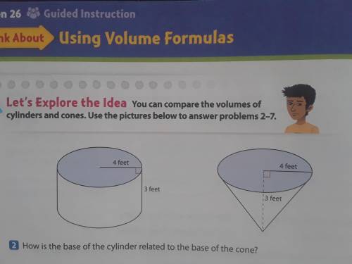 HOW IS THE BASE OF THE CYLINDER RELATED TO THE BASE OF THE CONE?

A. they are not related b. the b
