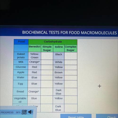 Fill out the test results table correctly on the screen.