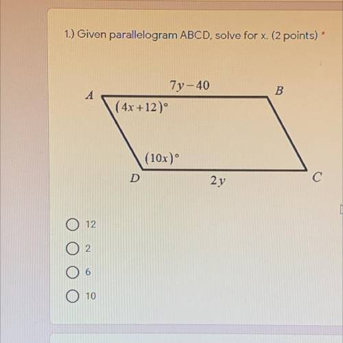 Given the parallelogram ABCD, solve for x.