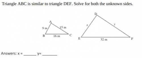 Triangle abc is similar to triangle def solve for both unknown sides