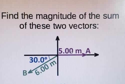 Find the magnitude of the sum

of these two vectors:5.00 mA,30.0°B46.00 mmagnitude (m)​