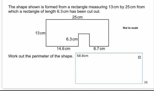 The shape is formed from a rectangle measuring 13cm by 25cm from with a rectangle 6.3cm has been cu