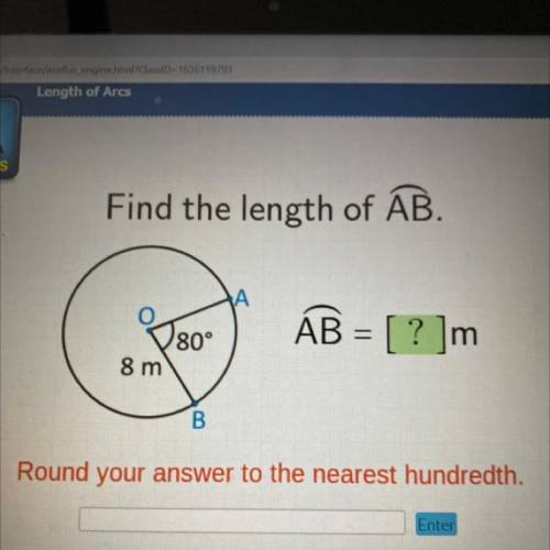 Find the length of AB
80° arc