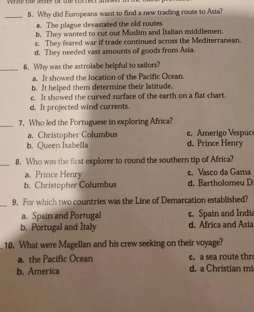 I need 5-10 please, this is 10th grade history quiz on the search for spices, ​