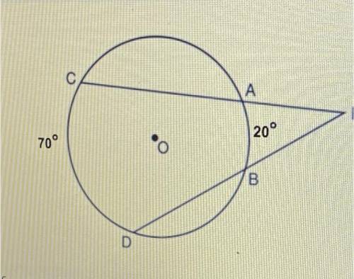 PLS HELP YALL

In the circle O lines PAC and PBD are secants. If arc CD=70 and arc AB=20, what is