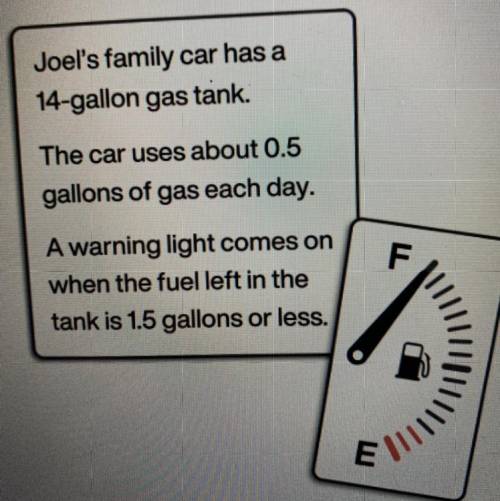 If Joel’s family starts with a full tank of gas, can they drive the car for 15 days without the war