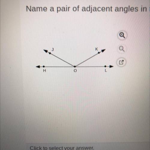 PLEASE HELP ME OUT!!

Name a pair of adjacent angles in this figure.
Which of these is a pair of a