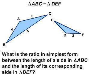 What is the ratio in simplest form between the length of a side in ABC and the length of its corres