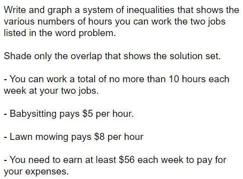 Please help. System of Inequalities. Algebra 1 honors. Show work.