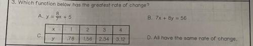 Which function has the greatest rate of change?